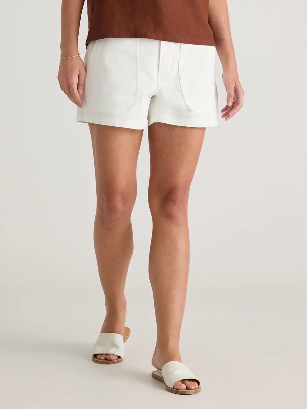 Quince Organic Stretch Cotton Twill Utility Shorts in Ivory - NWOT